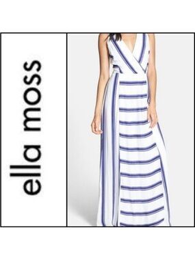 Ella Moss for Anthropologie Mint and White Striped Maxi Anabel Dress Sz M